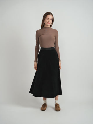 Faves WB5CM1674SM Black Corduroy Pocket 35" Skirt with Leather Waist