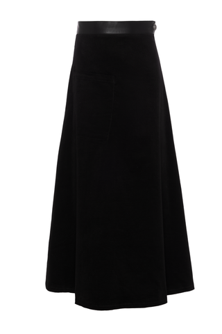 Faves WB5CM1674SM Black Corduroy Pocket 35" Skirt with Leather Waist