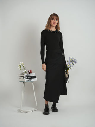 Club Malibu WB5CM1749SM Black Wool Wrap 35" Skirt with Leather Buckle