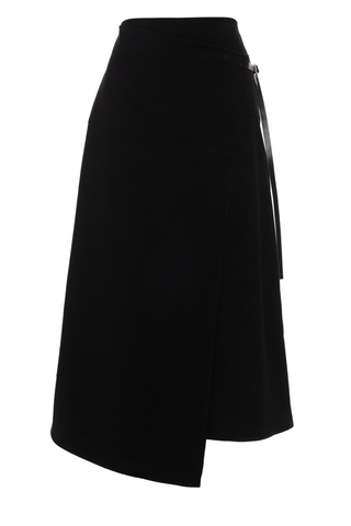 Club Malibu WB5CM1749SM Black Wool Wrap 35" Skirt with Leather Buckle