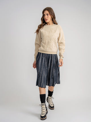 Noni Blue Sunburst Pleats Elastic Waist 27" Skirt