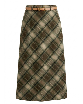 WB6CM2179SM Olive Wool Plaid Straight 35" Skirt