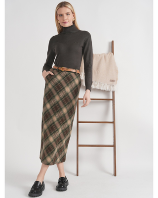 WB6CM2179SM Olive Wool Plaid Straight 35" Skirt