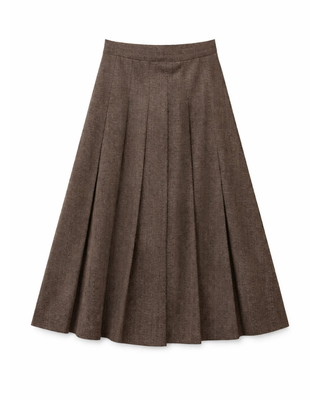 WB6CM2212SM Chocolate Herringbone Pleated 34" Skirt