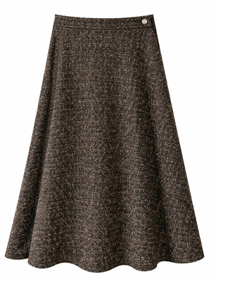 WB6CM2220SM Chocolate Brown Tweed Mix 35" Skirt with Side Button