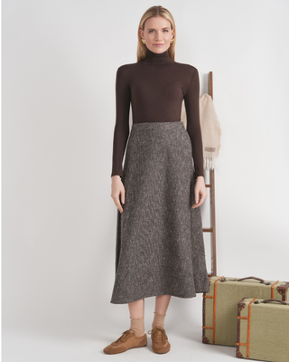 WB6CM2220SM Chocolate Brown Tweed Mix 35" Skirt with Side Button