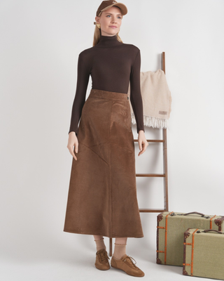 WB6CM2232SL Mocha Corduroy Panel 38" Skirt with Side Button