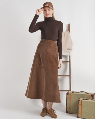 WB6CM2232SL Mocha Corduroy Panel 38" Skirt with Side Button