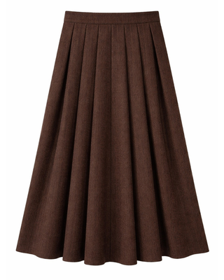 WB6CM2240SL Dark Brown Wool Herringbone Pleated 37" Skirt