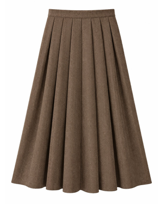 WB6CM2240SL Mocha Wool Herringbone Pleated 37" Skirt