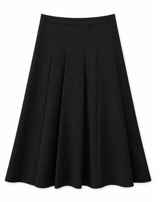 WB6CM2352SM Black Virgin Wool Pleated 34" Skirt