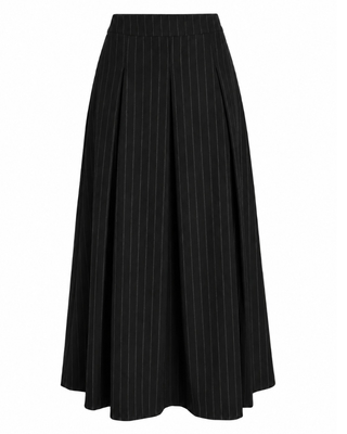 WB6CM2369SM Black Striped Pleated 35" Skirt with Side Zipper