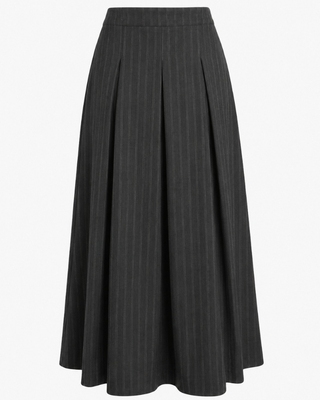 WB6CM2369SM Charcoal Gray Striped Pleated 35" Skirt with Side Zipper