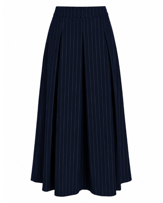 WB6CM2369SM Navy Striped Pleated 35" Skirt with Side Zipper