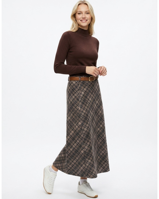 WB6CPT7495S Blue/Brown Mix Plaid 33" Skirt with Belt