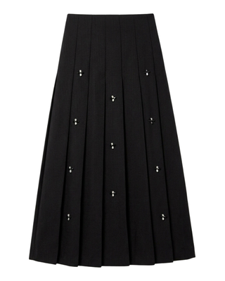 WB6CPT7428S Black Pleated Midi 34" Skirt with Rhinestones
