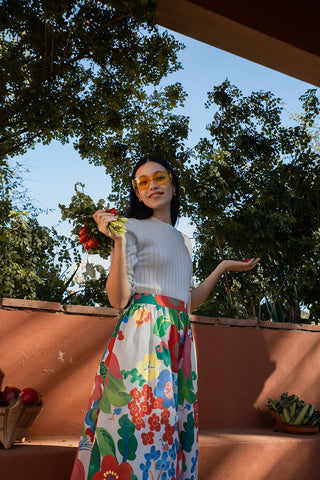 altimge2 for tea White Colourful Flower Printed Gathered 35" Skirt at Dress Code itsdresscode.com