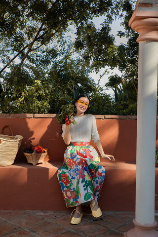 altimge1 for tea White Colourful Flower Printed Gathered 35" Skirt at Dress Code itsdresscode.com
