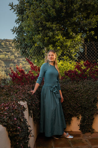 altimge2 for tea Teal Taffeta 36" Skirt with Attached Tie Belt at Dress Code itsdresscode.com