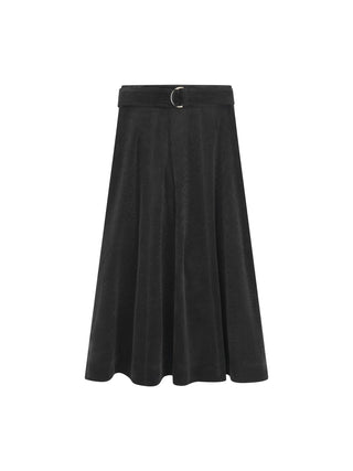FW26S12 Black Corduroy Panel Flare 35" Skirt with Belt