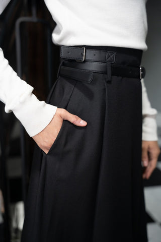 AL143 Black Circle 36" Skirt With Buckle Detail And Leather Belt