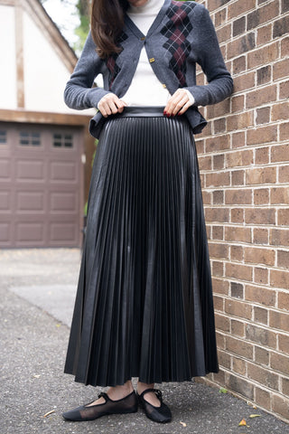 Nostalgia Black Doby Leather Pleat 36" Skirt