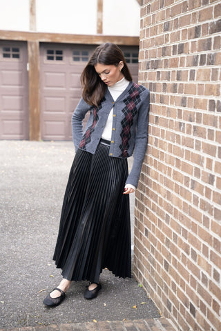 Nostalgia Black Doby Leather Pleat 36" Skirt