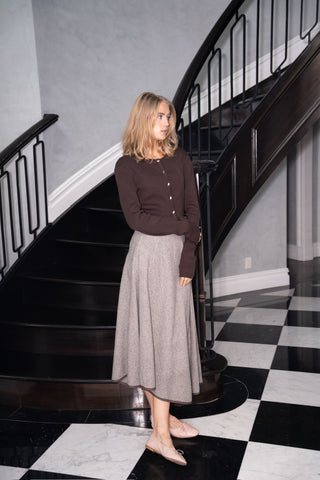 TRIPLEROOT Brown Wool Unbalanced Pleats 34" Skirt