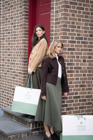 TR25W008 Khaki Wool Plaid Pleat Wrap 35" Skirt