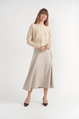 WB5CM1700SM Oatmeal Wool 35" Skirt with Side Button