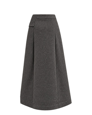 TR26FW20  Dark Gray Wool  Pleated 35" Skirt with Gold Buttons