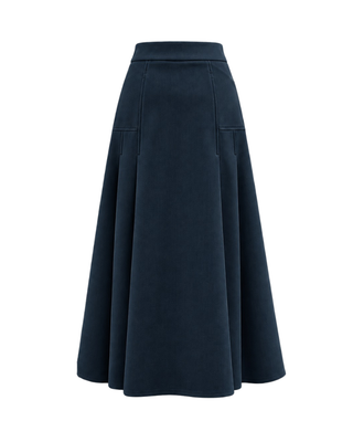TR26FW24 Navy Wide Center Pleat 35" Skirt with Side Pleats