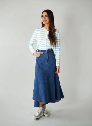 LOUP Blue Denim Stretch 35" Skirt at Dress Code itsdresscode.com