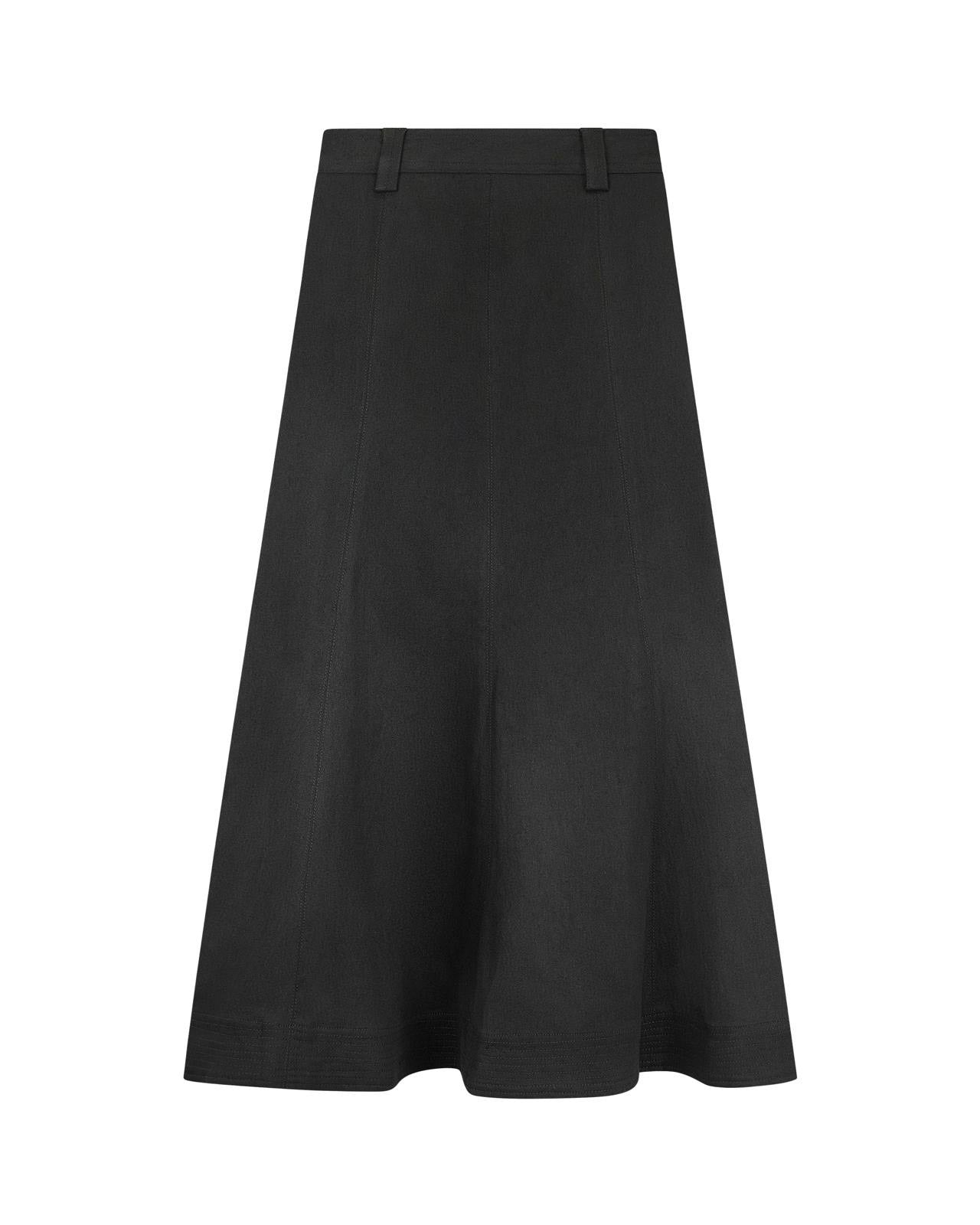 Women's modest skirt AVIGAL Black Denim Fluted with Metal Side