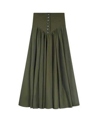 AVIGAL Green V-Yoke 35" Skirt With Buttons at Dress Code itsdresscode.com