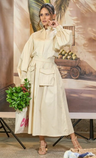 altimge1 for Gato Recato Cream Pleated 35" Skirt with Front Pockets at Dress Code itsdresscode.com