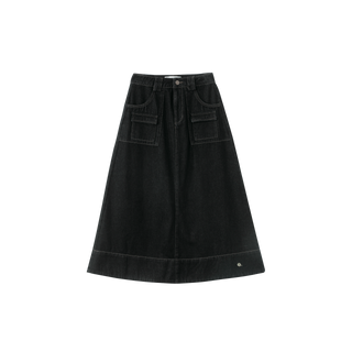 altimge1 for Intarsia Black Denim 34" Skirt With Front Pockets at Dress Code itsdresscode.com