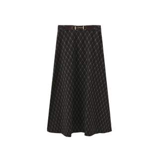 W-29226 Brown Wool Belted Plaid 36" Skirt
