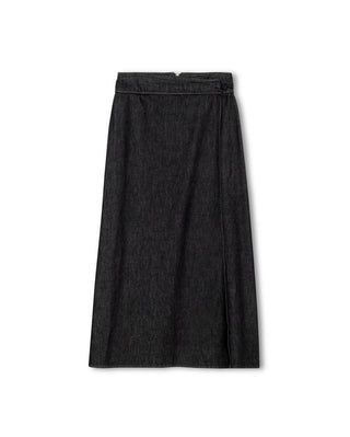 altimge1 for Shift Black Denim Wrapover Maxi 36" Skirt at Dress Code itsdresscode.com 