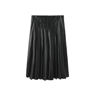 W-28907 Black Leather Preppy Pleated 27" Skirt